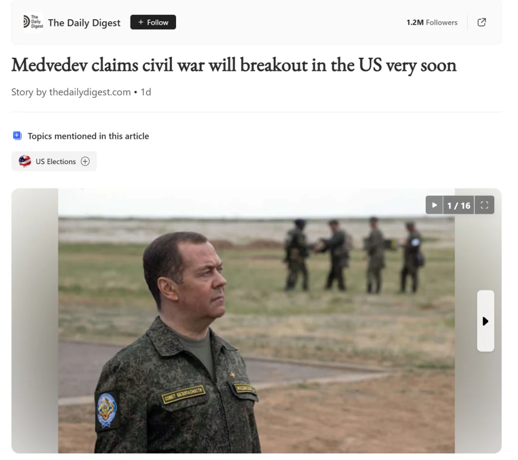 Medvedev Says US Will Be In Civil War After Election