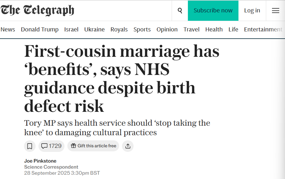 UK NHS Encourages First-Cousin Marriages